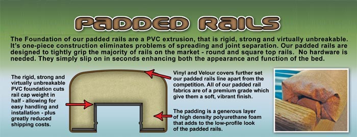 Read about padded waterbed rails Waterbed padded rails description information