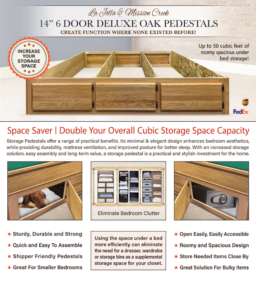 La Jolla And Mission Creek 14" 6 Door Deluxe Oak Pedestals